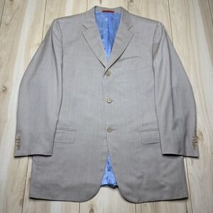ISAIA NAPOLI "BASE S" Mini-Herringbone Beige Super 100s Wool Sportcoat Mens 46R
